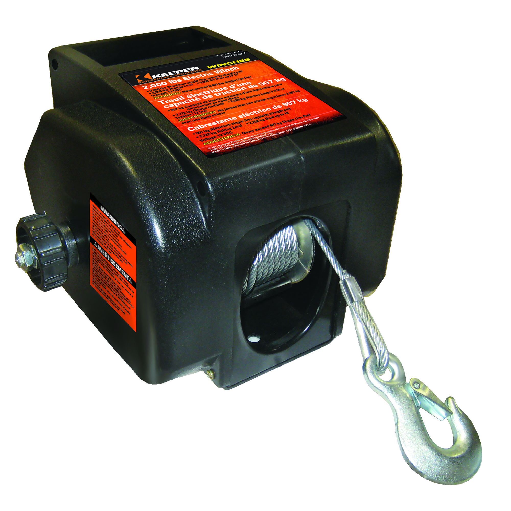 Keeper DC Powered Winch, Remote, Ball Hitch Mount, 2000lb. Capacity, Volts 12, Model# KTSL2000RM